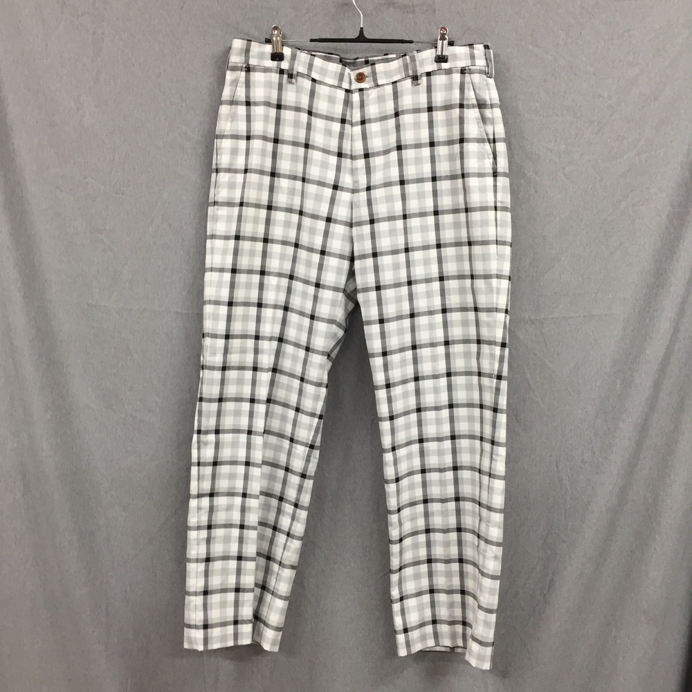 IZOD Golf Mens Black White Plaid Performance Pants 34x30 45HF004